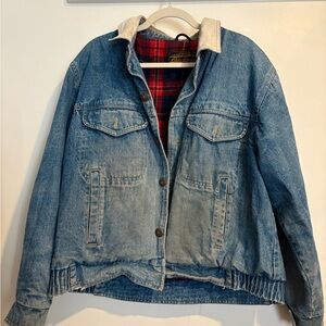 Eddie Bauer Vintage Denim Jacket with Red Plaid Lining